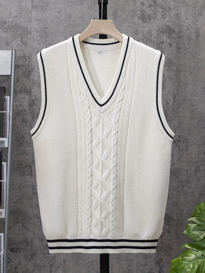 ShiSho original men's striped versatile home casual basic comfortable autumn & winter warm V-neck knitted sweater vest