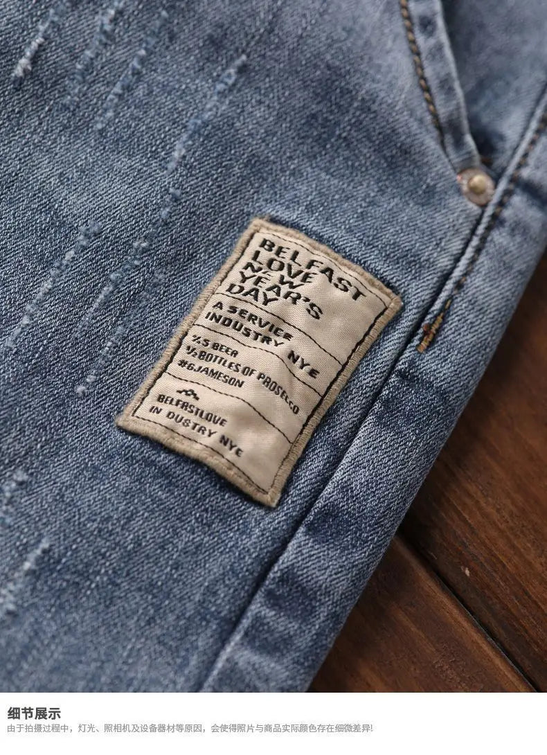 Korean Style Clothes Men's Denim Jeans with Elastic Waistband Drawstring for Washed Autumn Casual Stretch Jeans Male