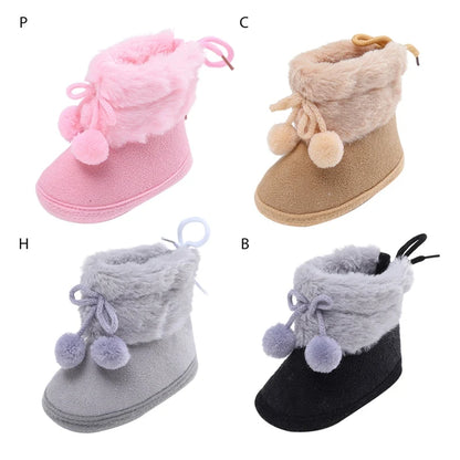 Winter Plus Velvet Snow Booties For Baby Warm Boots Shoes baby Girl Shoes Pompom Soft Sole Indoor Walking Shoe