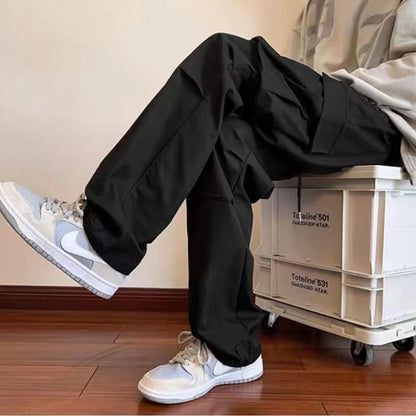 New Overalls Men's Spring Summer Retro High Street Casual pants Large Pocket Trousers Loose Straight Tube Draped Wide-leg Pants