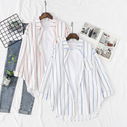 Loose Casual Striped Shirts Women 2025 New Ladies Sweet Simple Style Long Sleeve Print Shirt Female Blouse and Tops Lady Clothes