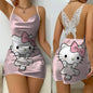 Mini Dress Pajama Skirt Hello Kitty Sexy Dresses Off Shoulder Bow Knot Satin Surface Women's Fashion Summer 2024 Short Party Lace