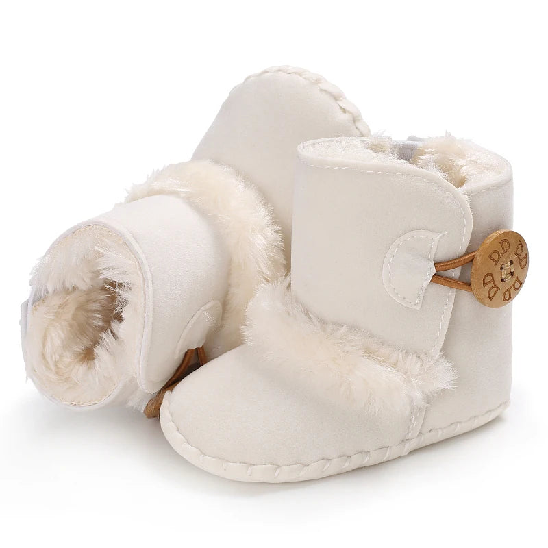 2025 Baby Autumn Winter Boots Baby Girl Boys Winter Warm Shoes Solid Fashion Toddler Fuzzy Balls First Walkers Kid Shoes 0-18M