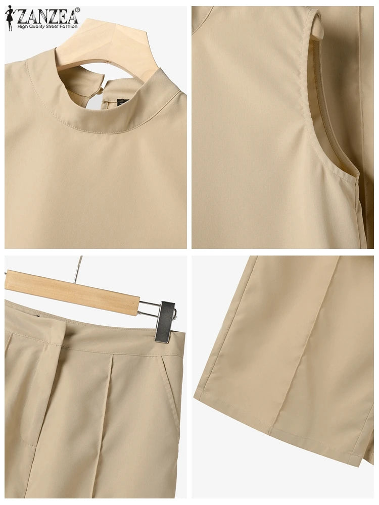 Elegant Chic Women 2-Pieces Sets ZANZEA Woman 2025 Trouser Suits Fashion 2pcs Outfits Tank Top and Wide Leg Pant Suits Oversize