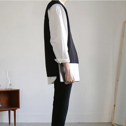 Black Sweater Vest Men Hot Sales Korean Style Chic Solid Autumn Basic Casual Sleeveless Knitwear V-neck Retro Loose High Street