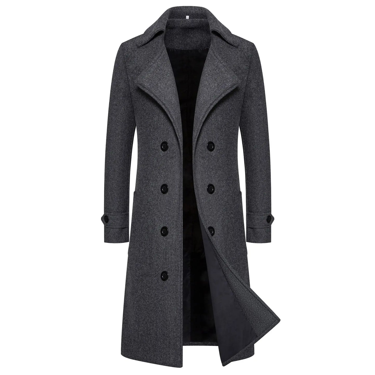 Spring Long Woolen Coats Men Fashion Double Breasted Trench Coats Autumn Turn Down Collar Slim Fit Windbreaker Male Outwear