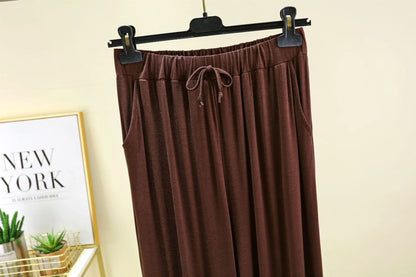 Modal Home wear 2pcs set V-Neck T-shirt sleeveless and Pants summer women's Loose sleepwear suits Solid color Casual Pajamas sets