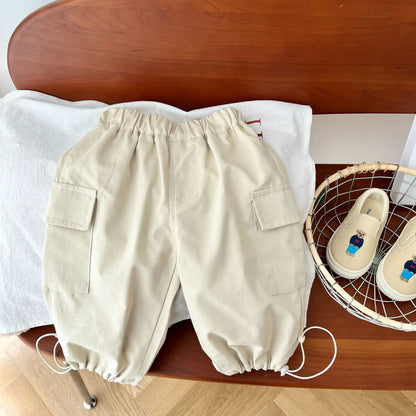 2025 Spring Baby Kids Pants Children's Solid Color Cargo Pants Boys Girls Loose All-match Trousers