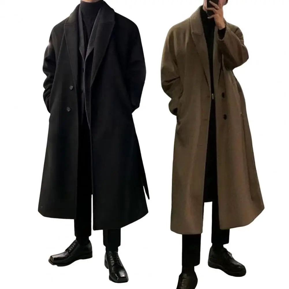 Korean Trend Men's Loose Casual Single-breasted Overcoat Autumn Winter Fashion New Long Sleeve Woolen Long Coat