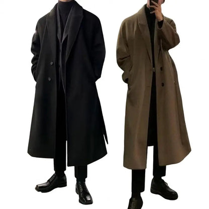 Korean Trend Men's Loose Casual Single-breasted Overcoat Autumn Winter Fashion New Long Sleeve Woolen Long Coat