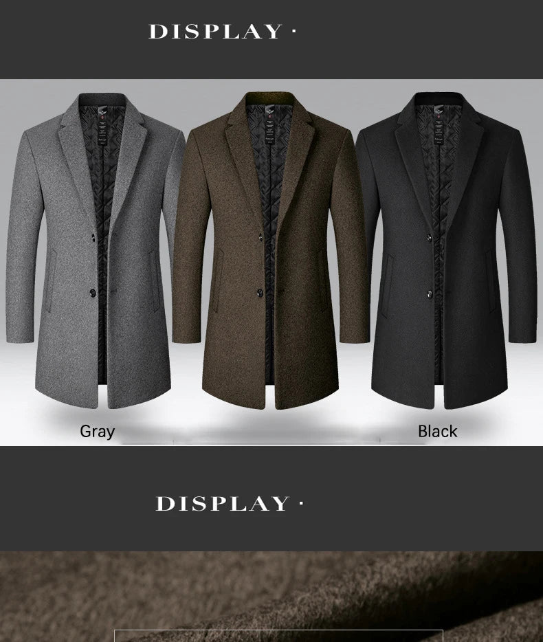 BROWON Brand Trench Coat Men Autumn and Winter New Solid Color Long Woolen Coat for Men Business Casual Windbreaker Men Clothing