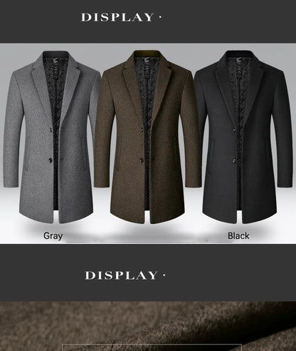 BROWON Brand Trench Coat Men Autumn and Winter New Solid Color Long Woolen Coat for Men Business Casual Windbreaker Men Clothing