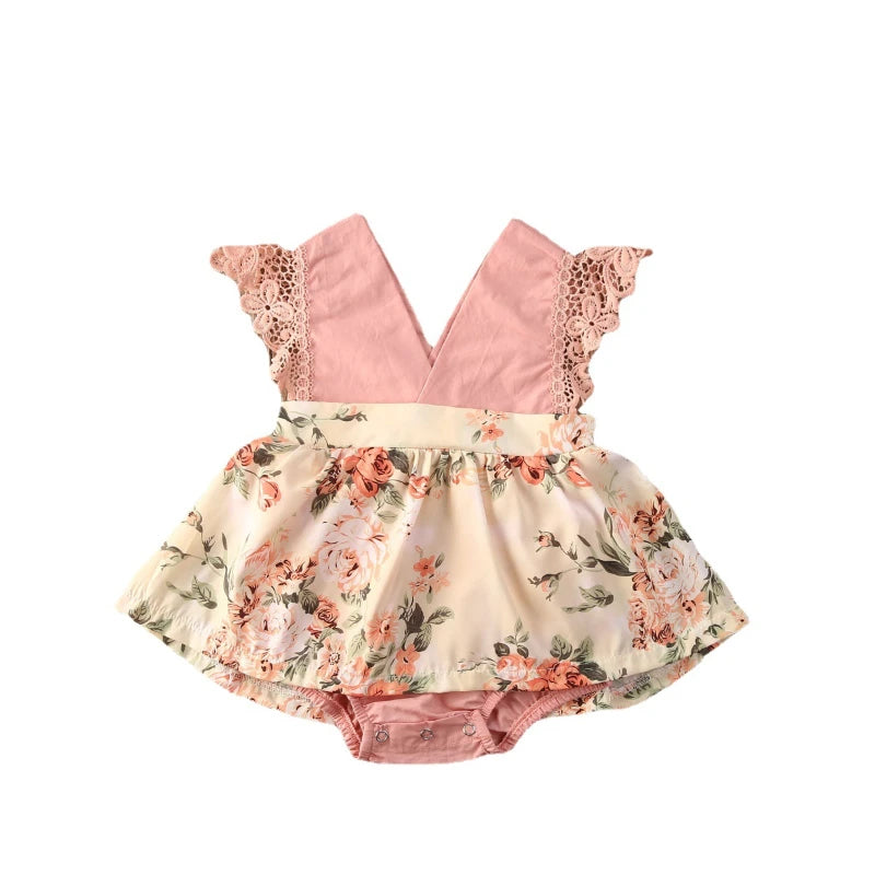 Children's Clothing New 2-piece Red Flower Baby Clothing Newborn Girl Lace Dress Princess Skirt Clothing 0-24M Princess Dress