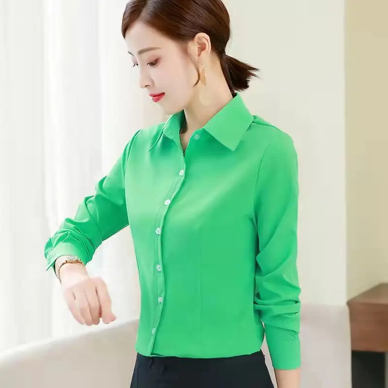 Blue Shirt Women Tops Long Sleeve Blouse Office Ladies Tops Casual Button Up Slim Work Shirts Work Korean Spring Blouse