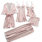 2025 Five-Piece Pajamas Women's Summer Half Sleeve Bridal Gown Plus Size Home wear Nightgown Bathrobe European and American
