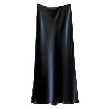 2025 Black Satin Skirt Women High Waist Elegant Long Skirts Street Fashion Summer Midi Skirt Office Slim Sexy Vintage Skirts