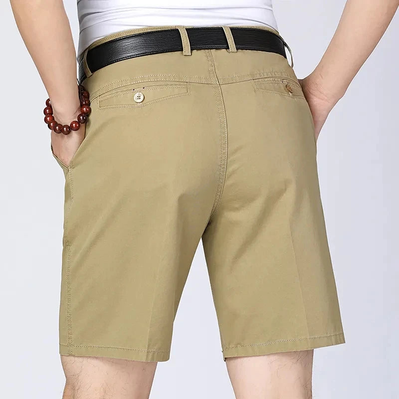 Classic Mens Cotton Shorts Men Stretch Casual Shorts Bermuda Knee Shorts Golf Sports Summer Cool Breathable Shorts Khaki Beige