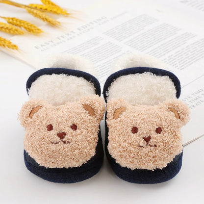 Winter Warm Newborn Baby Boy Girl Boots Cute Bear Soft Toddler Shoes First Walkers Anti-slip Booties Infant Fur Snow Boots 0-18M
