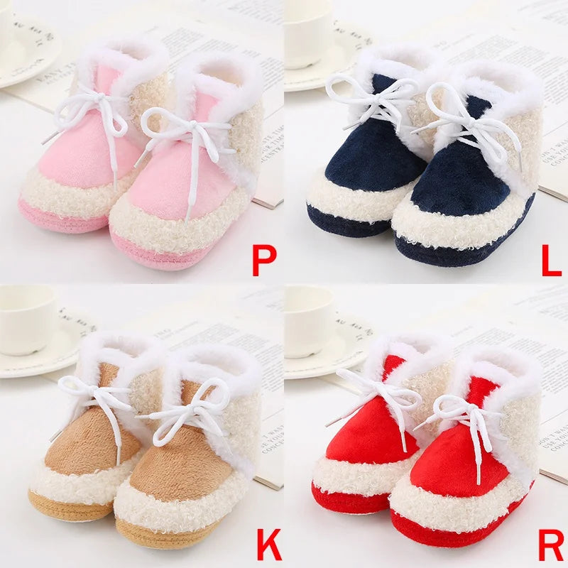 Baby Boots Newborn Winter Plush Snow Booties for Infant Boys Girls Soft Comfortable Lace Up Warming Shoes