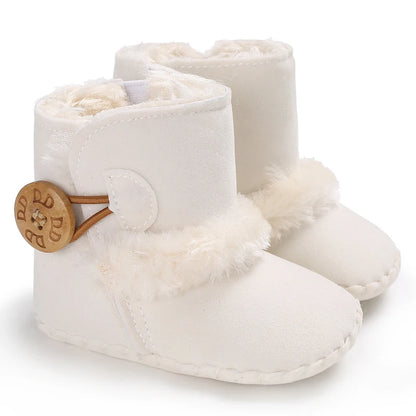 2025 Baby Autumn Winter Boots Baby Girl Boys Winter Warm Shoes Solid Fashion Toddler Fuzzy Balls First Walkers Kid Shoes 0-18M
