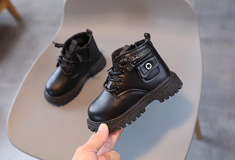 Spring Autumn Children Ankle Boots Classic Simple Black Boots for Girl Fashion Causal Kids Boots for Boys Leather Versatile Soft