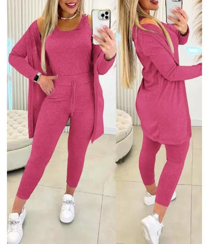 Elegant Fall Outfits Women 2025 Suit Fashion Versatile Casual Round Neck Tank Top & Drawstring Pants Set with Coat Three-piece