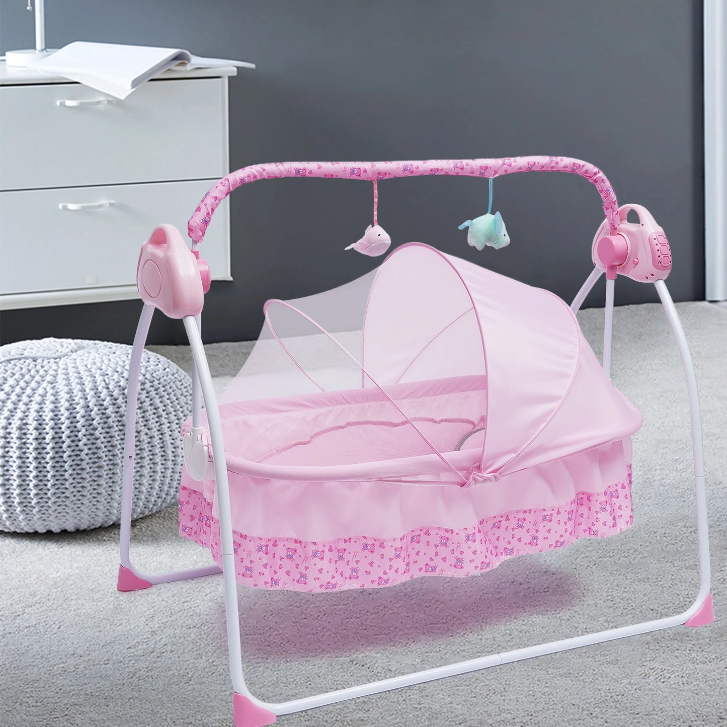 5 Gears Electric Auto-Swing Baby Crib Cradle Sleep Bed Infant Rocker + Net Music Bluetooth Music Adjustable+ Mat