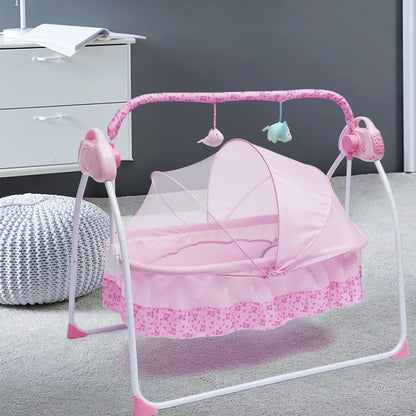 5 Gears Electric Auto-Swing Baby Crib Cradle Sleep Bed Infant Rocker + Net Music Bluetooth Music Adjustable+ Mat