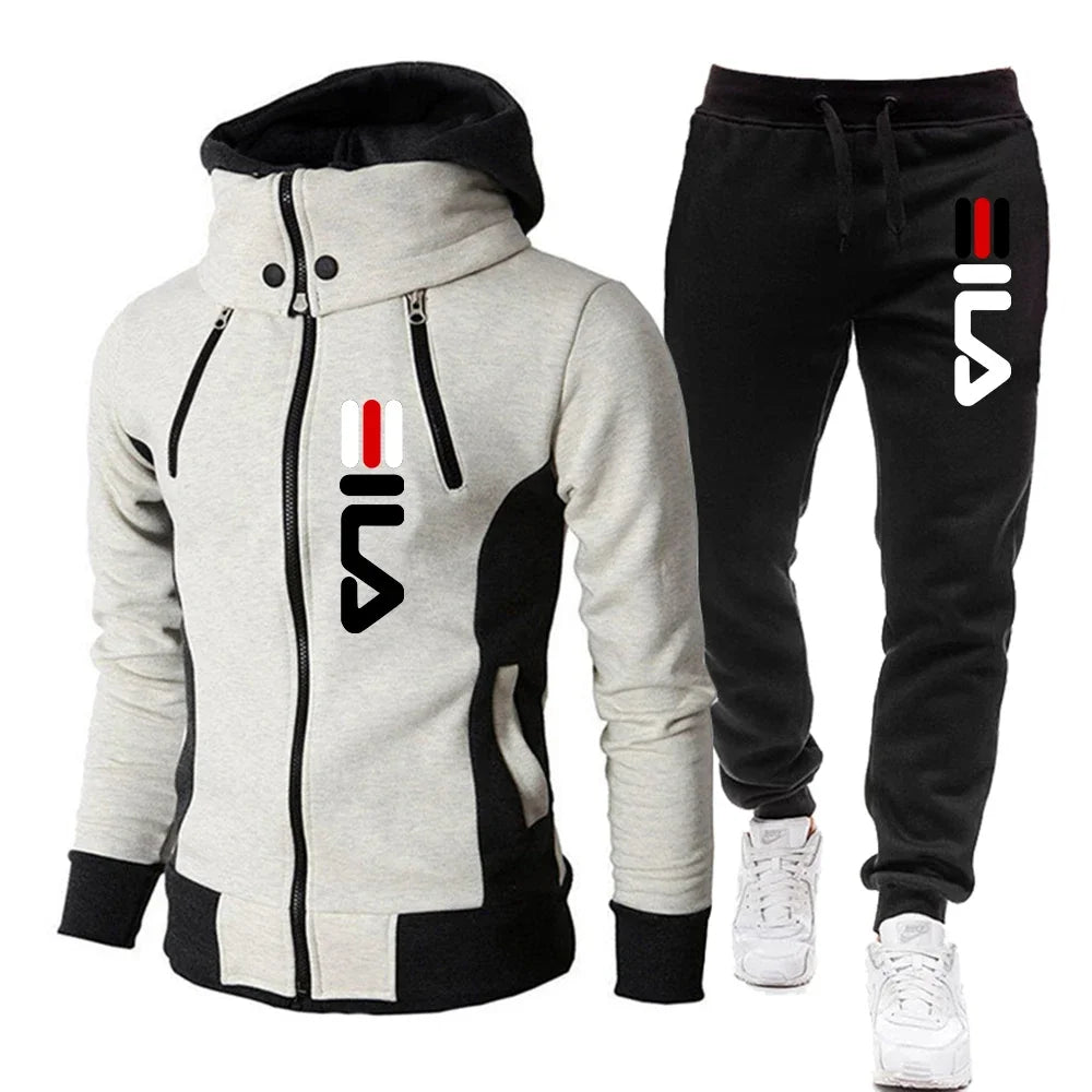 Men's Winter Tracksuit Hoody Hoodies+ Pant High Neck 2-Pcs Set Brand Casual Coldproof Male Sports Cloth Ski Sweat Suit Streetwear