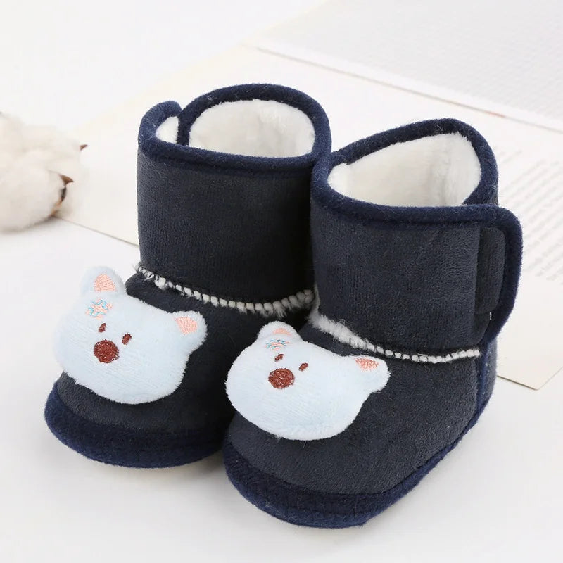 Winter Snow Baby Boots Cute Bear Warm Fluff Balls Indoor Soft Sole Infant Newborn Toddler Baby Shoes 0-18M
