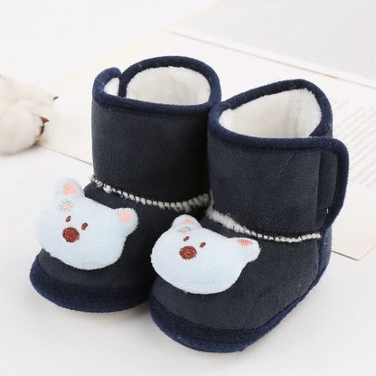 Baby Winter Snow Boots Cute Bear Warm Fluff Balls Indoor Soft Sole Infant Newborn Toddler Baby Shoes 0-18M
