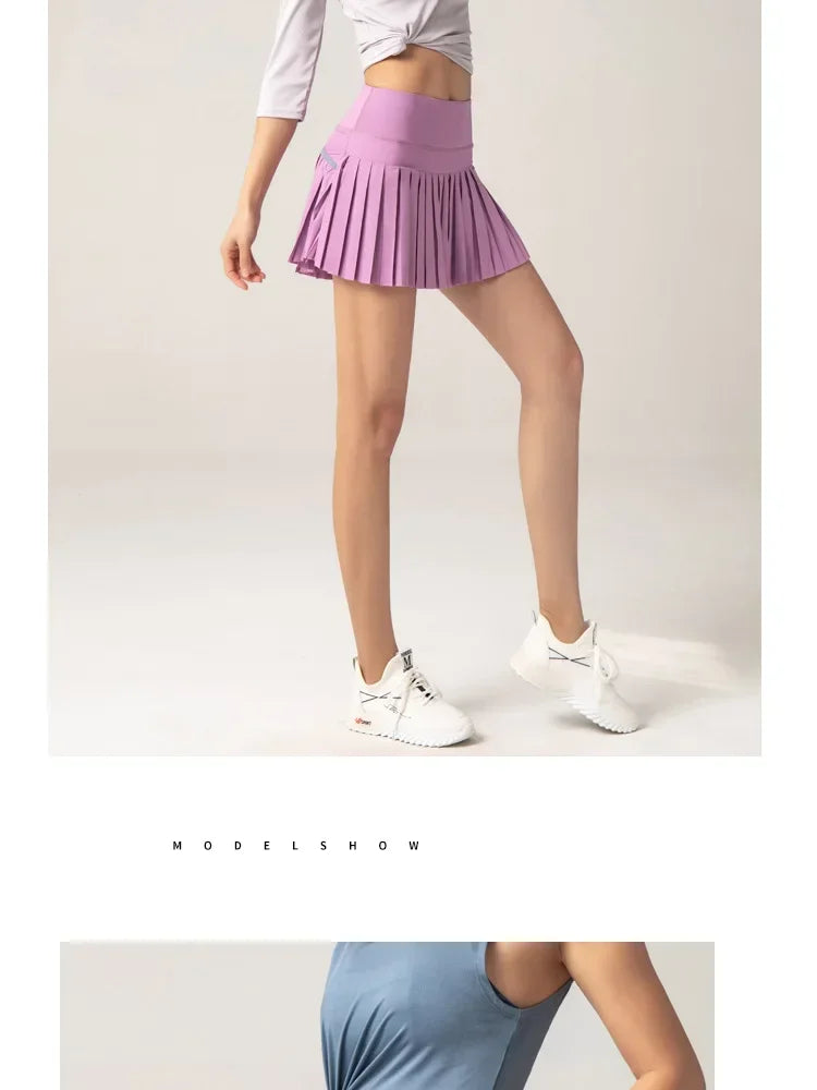 Women Tennis Skirt High Waisted Pleated Running Yoga Skirt Tennis Shorts Breathable Pleated Volleyball Shorts Hiking Shorts