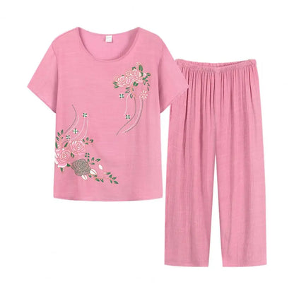 New Arrival Female Pajamas Set Sleepwear Women Cotton Print Flower Pyjamas Summer Loose Nightwear Home Large XL-4XL