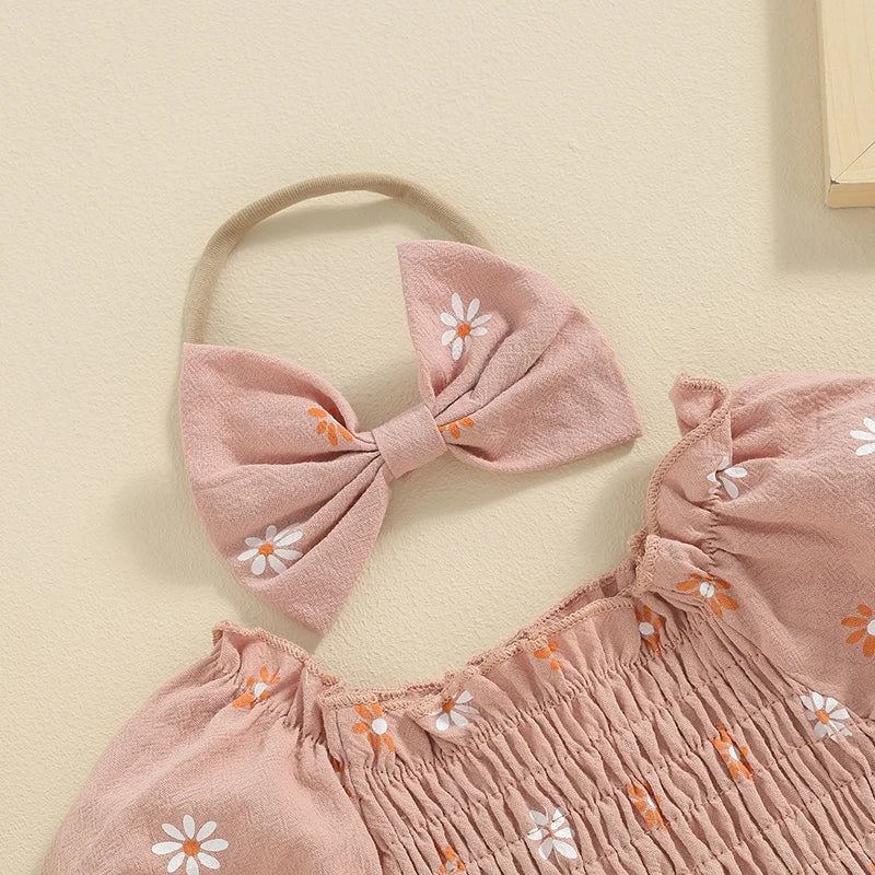 Tregren Infant Baby Girls Valentine's Day Romper Heart Print Long Sleeve Boat Neck Jumpsuits Spring Fall Bodysuits with Headband