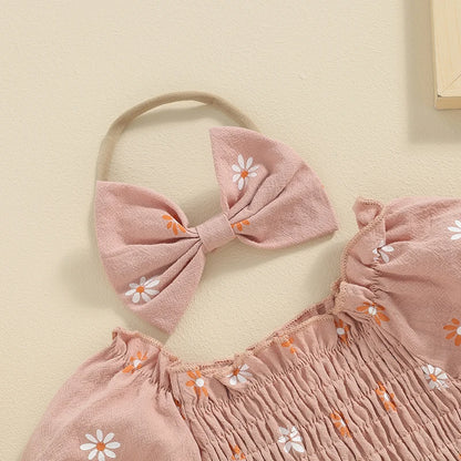 Tregren Infant Baby Girls Valentine's Day Romper Heart Print Long Sleeve Boat Neck Jumpsuits Spring Fall Bodysuits with Headband