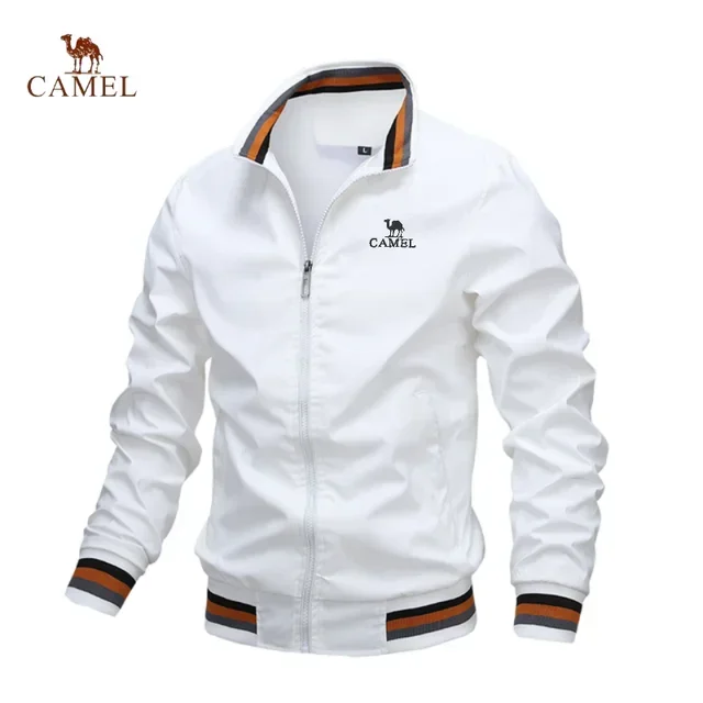 Camel - Men's premium embroidered zippered jacket, casual outdoor sports jacket, fashionable top, spring and autumn, high-quality