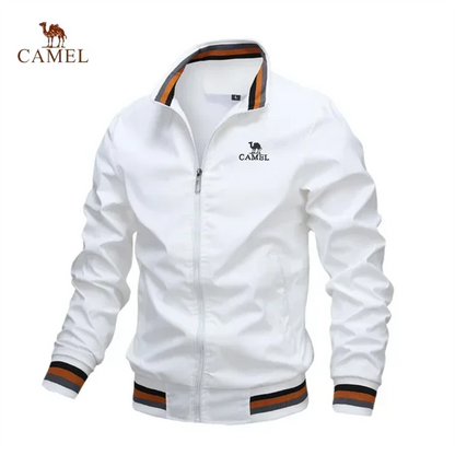 Camel - Men's premium embroidered zippered jacket, casual outdoor sports jacket, fashionable top, spring and autumn, high-quality