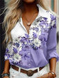 Fashion Women's Shirts Casual Blouses Blue Flowers Print Shirt 2025 New Autumn Large Size Female Clothing Temperament Blouse Top