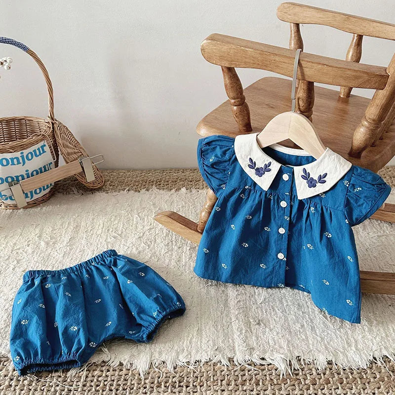 MILANCEL Baby Summer Clothes Set Lovely Peter Pan Collar Blouse and Shorts 2Pcs for Infant Girls Toddler Outfit