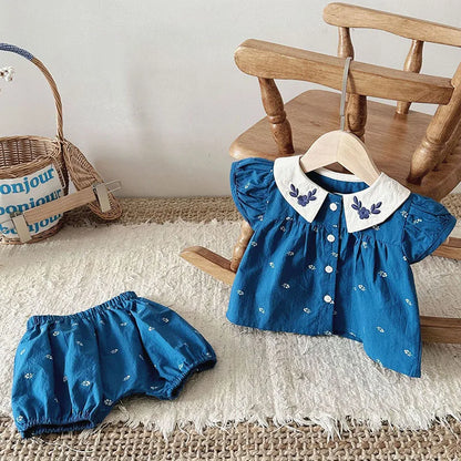 MILANCEL Baby Summer Clothes Set Lovely Peter Pan Collar Blouse and Shorts 2Pcs for Infant Girls Toddler Outfit
