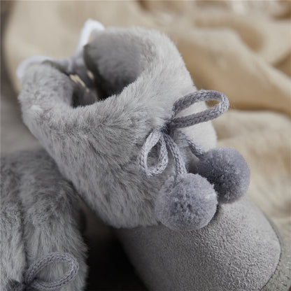 Suefunskry Toddler Baby Girls Boys Boots Winter Warm Soft Sole Fluffy Lace up Boots Cute Plush Pom Decoration Non Slip Shoes