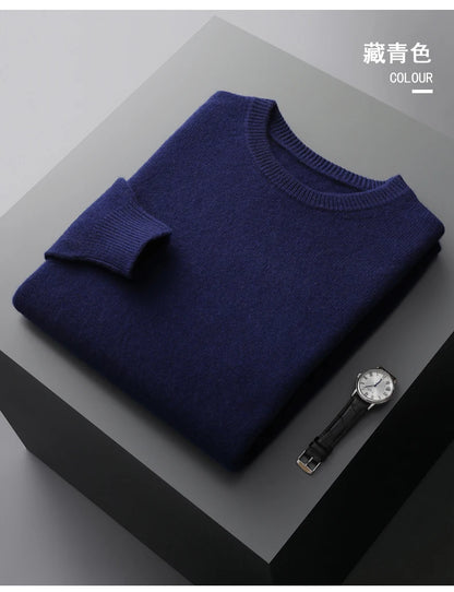 100% merino cashmere sweater men's round neck pullover business casual fashion top knitted loose men's Jacket