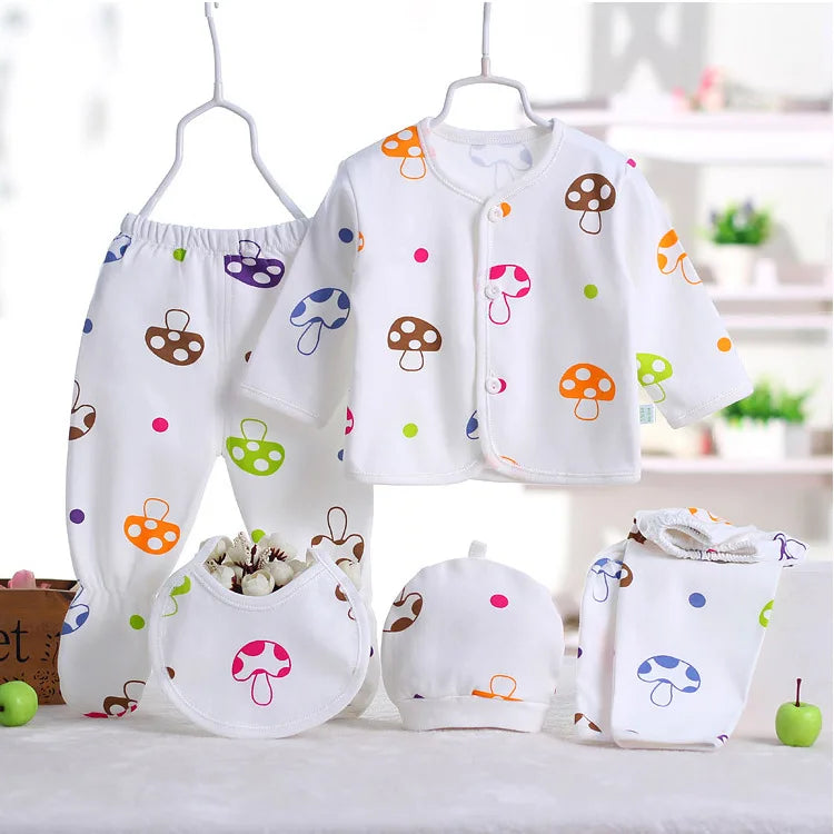 5Piece Sets Spring Autumn Newborn Girls Boy Clothes Casual Cartoon Cute Print Cotton Tops+ Pants Baby Boutique Clothing BC1477-1