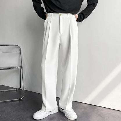 Spring Summer New Men Straight Casual Pants Korean Loose Suit Trousers Baggy White Elegant Pant Male Streetwear Y2k Men Clothing