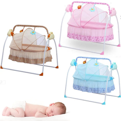 Electric Baby Cradle Auto Swing Rocker Cot Infant Sleeping Bed Swing Crib Kit Timer +Bluetooth Music +Mat +Pillow 5Gears Adjustable