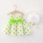 New In Summer Baby Girl Clothes Korean Cute Bow Dot Sleeveless Cotton Princess Dress+ Sunhat Toddler Dresses Sets BC007-1
