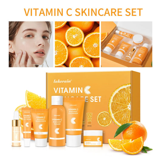 6pcs/set Vitamin C Skin Care Set Deep Cleansing Facial Cleanser Face Cream Moisturizing Anti Wrinkles Face Care Kit Gift Box