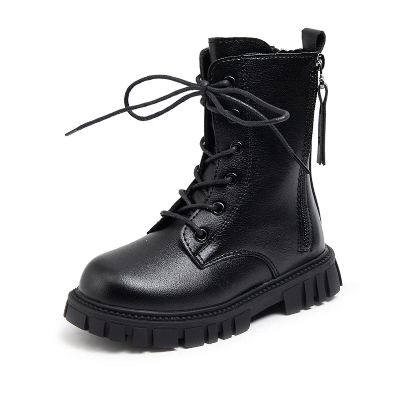 Girls Boots Simple Non-slip Back Zipper Summer Breathable Versatile Soft Autumn Winter Black Children Leather Boots 2025 New