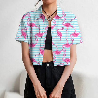 Women's Lapel Button Tank Tops Shirts Summer Casual Short Sleeve Shirts 3D Cherry Printed Women's Clothing Navel Exposed Shirts