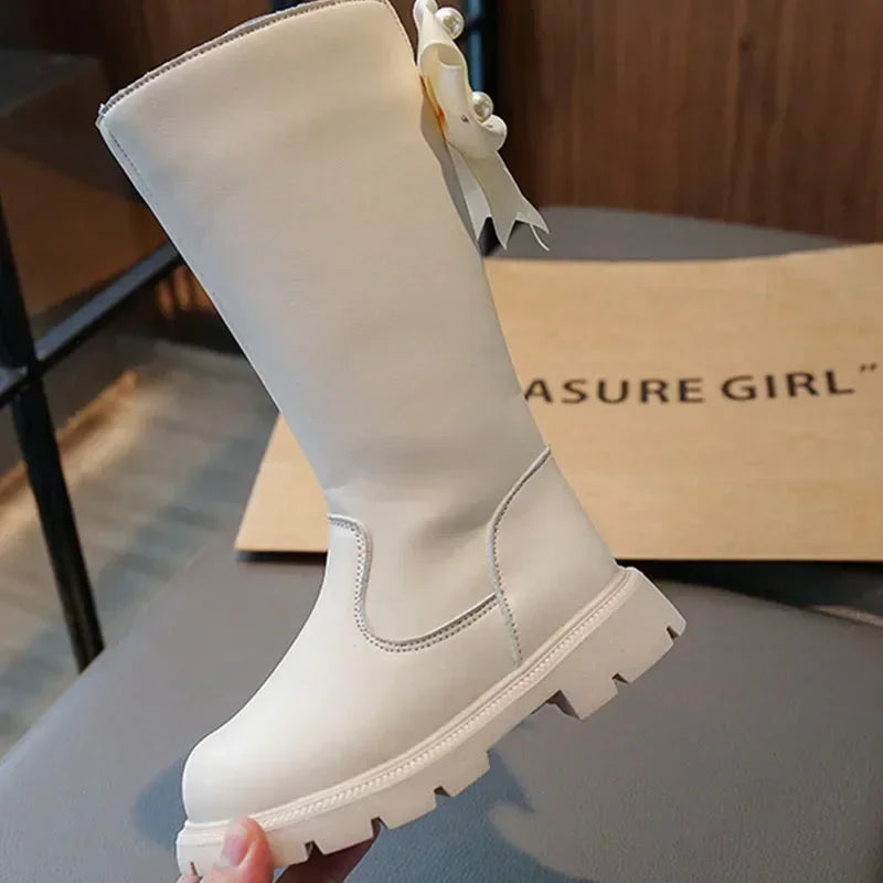 Knee Length Boots Children Shoes New 2025 Autumn Winter Fashion High Top Student Shoes Girls Princess Shoes with Bow Kids Boots
